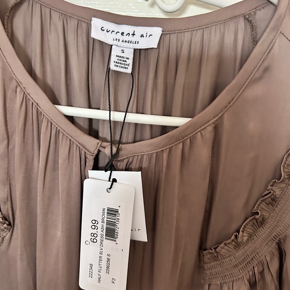 Current Air Mauve-Brown Pleated Ruffle Blouse